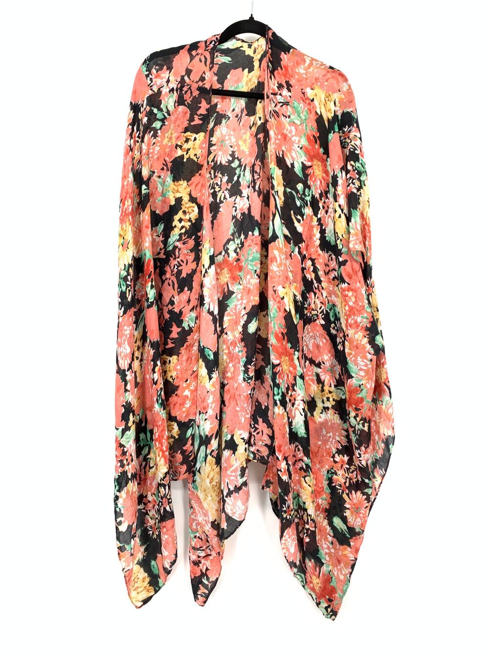 Anna & Ava Kimono Womens One Size Semi Sheer Multicolor Floral Print